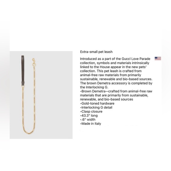New Gucci Chain Necklace Handbag strap Pet Leash Gold Plated Leather - Picture 2 of 11